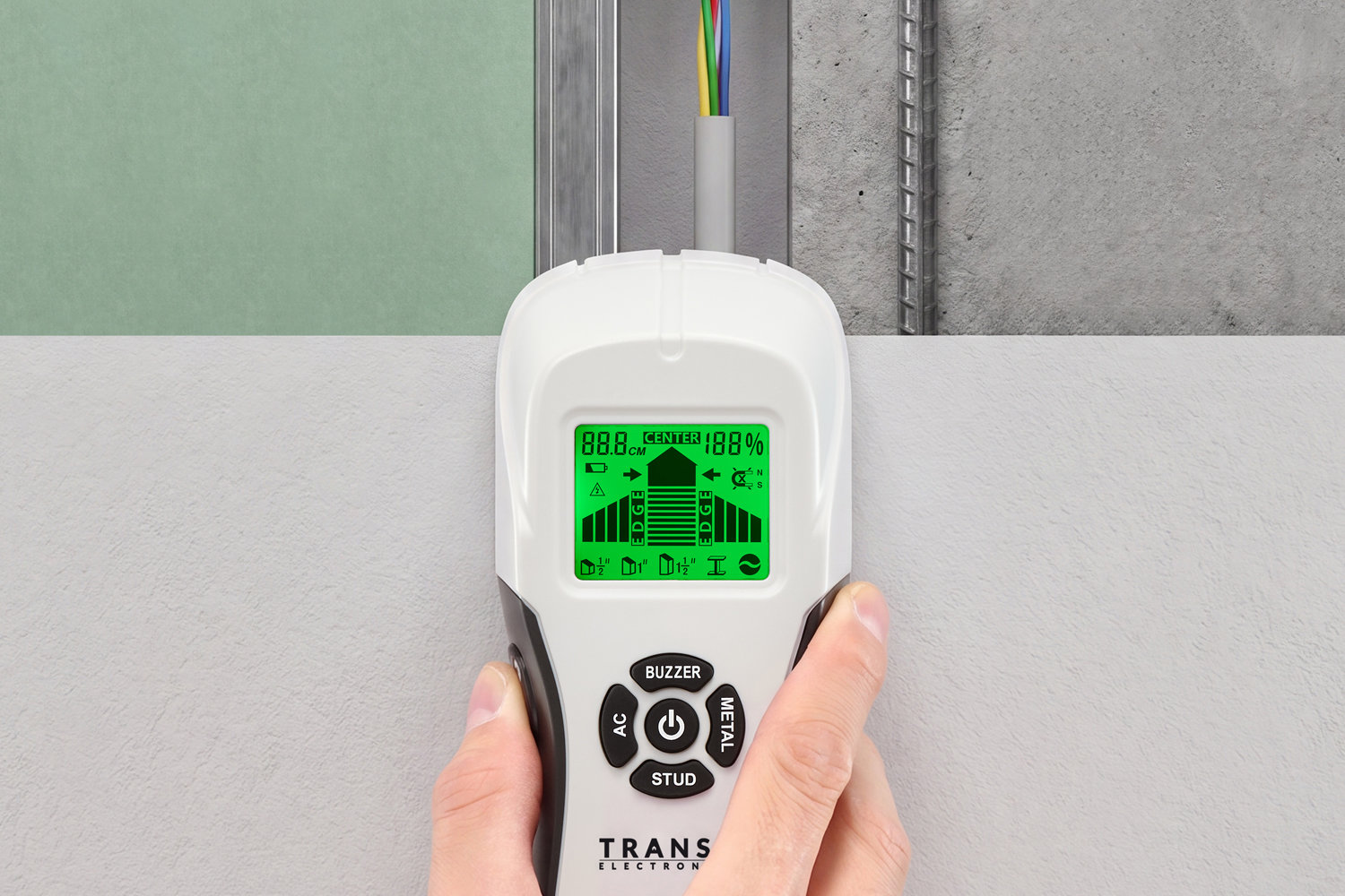 Trzy poziomy wykrywania profili 13 25 i 38 mm MeasureMe Scan Transa Electronics